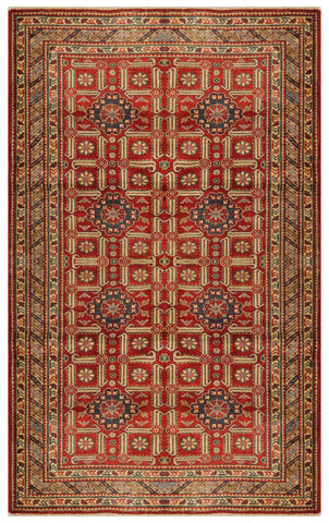16077-Royal Kazak Hand-Knotted/Handmade Afghan Rug/Carpet Tribal/Nomadic Authentic/ Size: 5'10" x 4'9"/ 178cm x 145cm