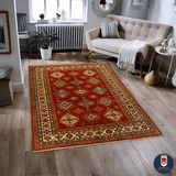 22459 -Royal Kazak Hand-Knotted/Handmade Afghan Tribal/Nomadic Authentic/Size: 6'5" x 5'3"/ 196cm x 160cm
