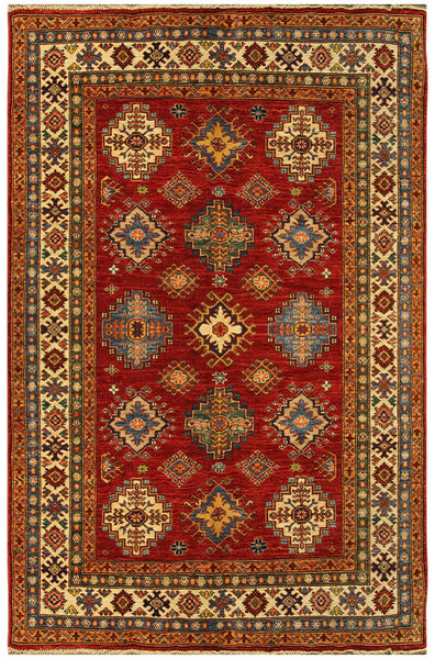 22459 -Royal Kazak Hand-Knotted/Handmade Afghan Tribal/Nomadic Authentic/Size: 6'5" x 5'3"/ 196cm x 160cm