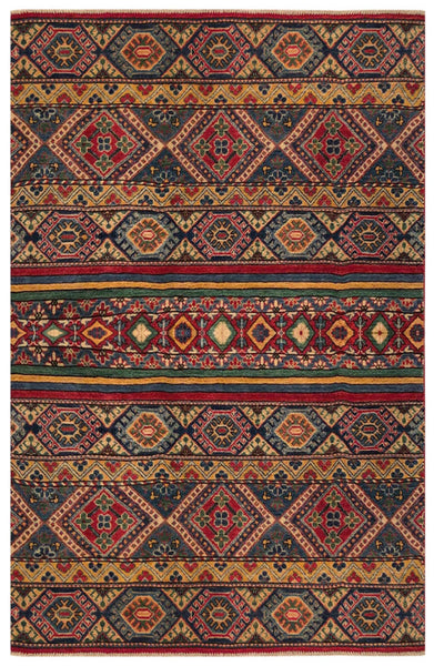 23778- Kazak Afghan Hand-knotted Contemporary/ Nomadic/Tribal Carpet/Rug/ Size: 6'11" x 5'1"
