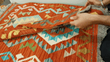26056- Kelim Hand-Woven/Flat Weaved/Handmade Afghan /Carpet Tribal/Nomadic Authentic/Size: 2'11" x 1'9"/89cm x 53cm