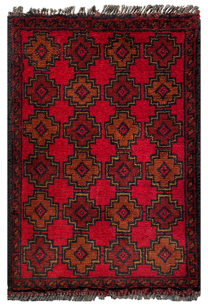 26380- Khal Mohammad Afghan Hand-Knotted Authentic/Traditional/Rug/Size: 2'0" x 1'3"/61cm x 38cm