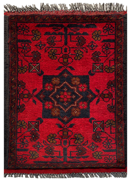 26346- Khal Mohammad Afghan Hand-Knotted Authentic/Traditional/Rug/Size: 2'0" x 1'4"/61cm x 41cm
