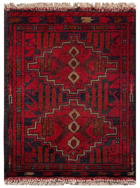 26365- Khal Mohammad Afghan Hand-Knotted Authentic/Traditional/Rug/Size: 1'8" x 1'3"/51cm x 38cm