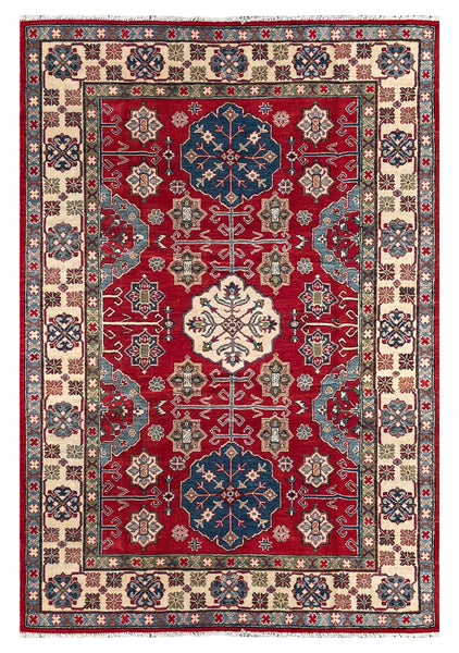 26928-Kazak Hand-Knotted/Handmade Afghan Rug/Carpet Tribal/Nomadic Authentic/ Size: 8'7" x 6'0"/262cm x 183cm