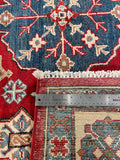 26928-Kazak Hand-Knotted/Handmade Afghan Rug/Carpet Tribal/Nomadic Authentic/ Size: 8'7" x 6'0"/262cm x 183cm