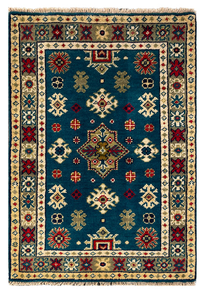 27014-Kazak Hand-Knotted/Handmade Afghan Rug/Carpet Tribal/Nomadic Authentic/ Size: 2'9" x 2'0"/84cm x 61cm