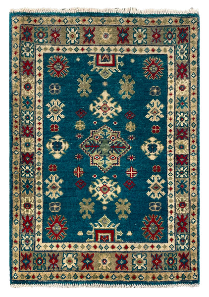 27009-Kazak Hand-Knotted/Handmade Afghan Rug/Carpet Tribal/Nomadic Authentic/ Size: 2'9" x 2'0"/84cm x 61cm