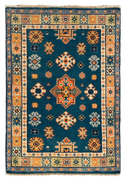 27013-Kazak Hand-Knotted/Handmade Afghan Rug/Carpet Tribal/Nomadic Authentic/ Size: 2'9" x 2'0"/84cm x 61cm