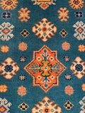 27013-Kazak Hand-Knotted/Handmade Afghan Rug/Carpet Tribal/Nomadic Authentic/ Size: 2'9" x 2'0"/84cm x 61cm