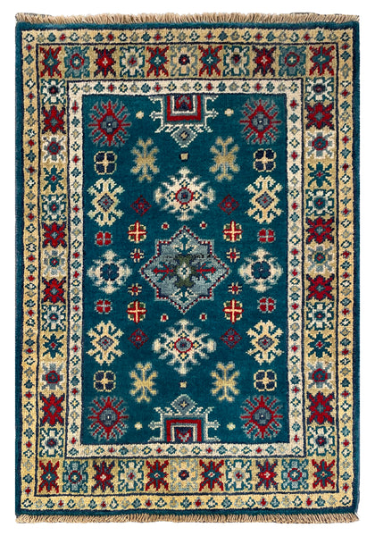 27010-Kazak Hand-Knotted/Handmade Afghan Rug/Carpet Tribal/Nomadic Authentic/ Size: 2'9" x 2'0"/84cm x 61cm