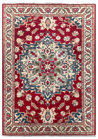 26930-Kazak Hand-Knotted/Handmade Afghan Rug/Carpet Tribal/Nomadic Authentic/ Size: 9'5" x 6'7"/287cm x 201cm
