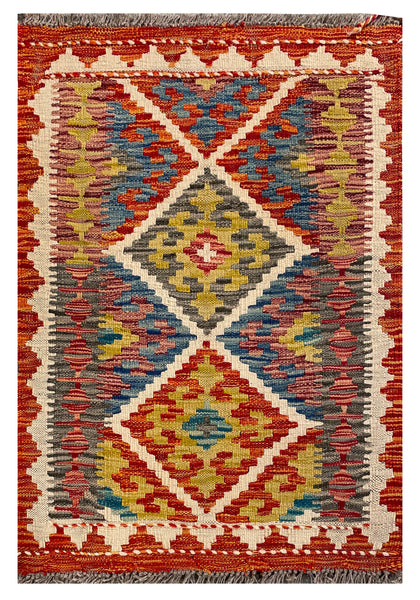 26017- Kelim Hand-Woven/Flat Weaved/Handmade Afghan /Carpet Tribal/Nomadic Authentic/Size: 2'11" x 2'0" / 91cm x 61cm