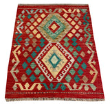 26020- Kelim Hand-Woven/Flat Weaved/Handmade Afghan /Carpet Tribal/Nomadic Authentic/Size: 3'0" x 2'6" / 91cm x 76cm