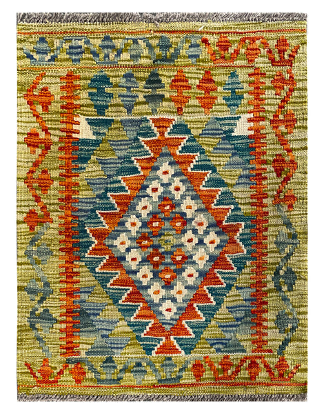 26021- Kelim Hand-Woven/Flat Weaved/Handmade Afghan /Carpet Tribal/Nomadic Authentic/Size: 2'2" x 2'4" / 66cm x 71cm