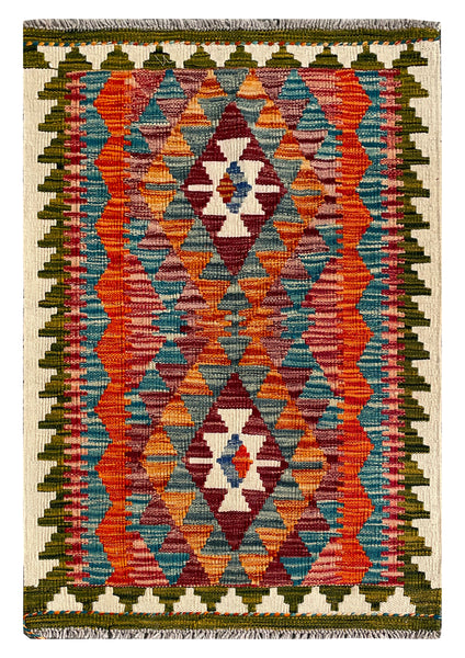 26025- Kelim Hand-Woven/Flat Weaved/Handmade Afghan /Carpet Tribal/Nomadic Authentic/Size: 2'11" x 2'0" / 89cm x 61cm