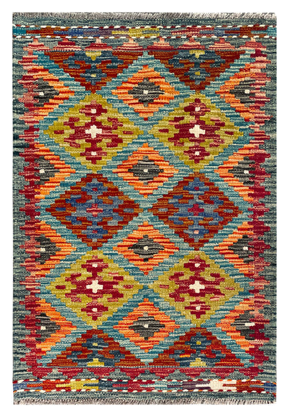26023- Kelim Hand-Woven/Flat Weaved/Handmade Afghan /Carpet Tribal/Nomadic Authentic/Size: 2'11" x 2'0"/ 89cm x 61cm