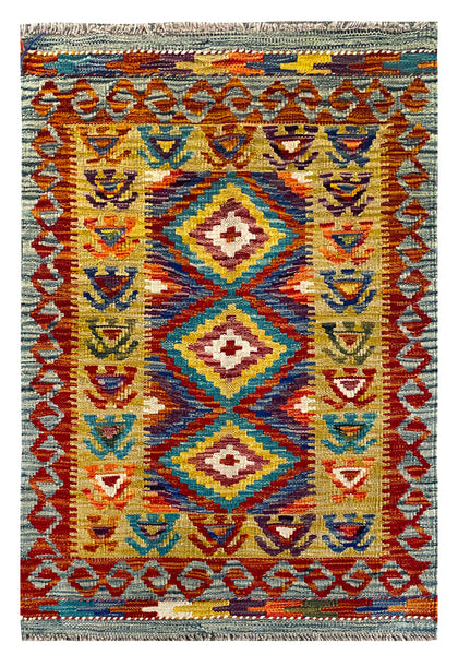 26030- Kelim Hand-Woven/Flat Weaved/Handmade Afghan /Carpet Tribal/Nomadic Authentic/Size: 3'3" x 2'2" / 99cm x 66cm