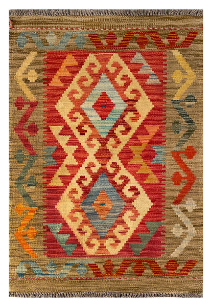 26035- Kelim Hand-Woven/Flat Weaved/Handmade Afghan /Carpet Tribal/Nomadic Authentic/Size: 2'11" x 2'0" / 89cm x 61cm