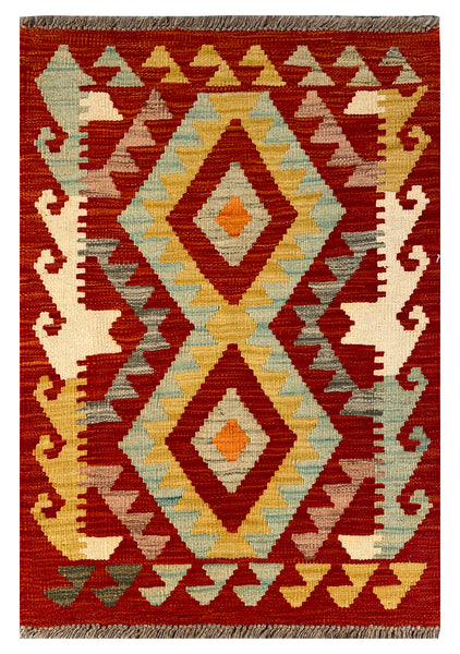 26040- Kelim Hand-Woven/Flat Weaved/Handmade Afghan /Carpet Tribal/Nomadic Authentic/Size: 2'11" x 2'0" / 89cm x 61cm