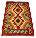 26042- Kelim Hand-Woven/Flat Weaved/Handmade Afghan /Carpet Tribal/Nomadic Authentic/Size: 2'11" x 2'0"/ 89cm x 61cm