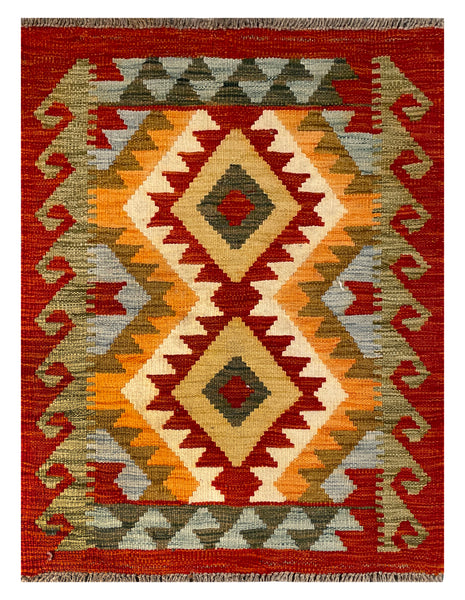 26042- Kelim Hand-Woven/Flat Weaved/Handmade Afghan /Carpet Tribal/Nomadic Authentic/Size: 2'11" x 2'0"/ 89cm x 61cm