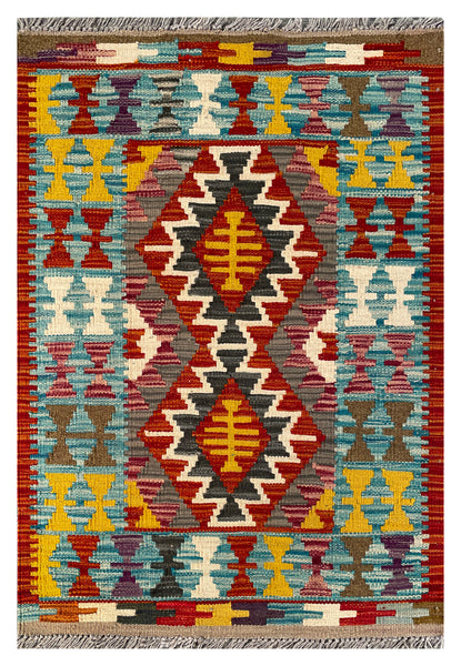 26043- Kelim Hand-Woven/Flat Weaved/Handmade Afghan /Carpet Tribal/Nomadic Authentic/Size: 2'11" x 2'0"/ 89cm x 61cm