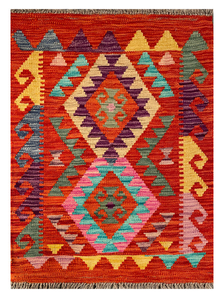 26049- Kelim Hand-Woven/Flat Weaved/Handmade Afghan /Carpet Tribal/Nomadic Authentic/Size: 3'0" x 2'2"/ 92cm x 66cm