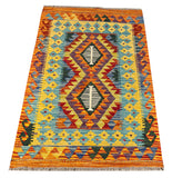 26051- Kelim Hand-Woven/Flat Weaved/Handmade Afghan /Carpet Tribal/Nomadic Authentic/Size: 3'1" x 2'2"/ 94cm x 66cm