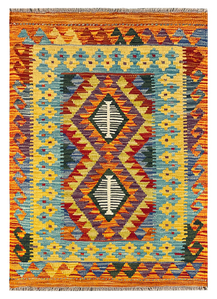 26051- Kelim Hand-Woven/Flat Weaved/Handmade Afghan /Carpet Tribal/Nomadic Authentic/Size: 3'1" x 2'2"/ 94cm x 66cm