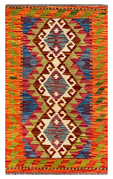 26055- Kelim Hand-Woven/Flat Weaved/Handmade Afghan /Carpet Tribal/Nomadic Authentic/Size: 3'3" x 2'0"/99cm x 61cm