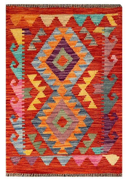 26057- Kelim Hand-Woven/Flat Weaved/Handmade Afghan /Carpet Tribal/Nomadic Authentic/Size: 3'0" x 2'1"/91cm x 64cm