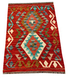 26066- Kelim Hand-Woven/Flat Weaved/Handmade Afghan /Carpet Tribal/Nomadic Authentic/Size: 2'11" x 2'2"/89cm x 66cm