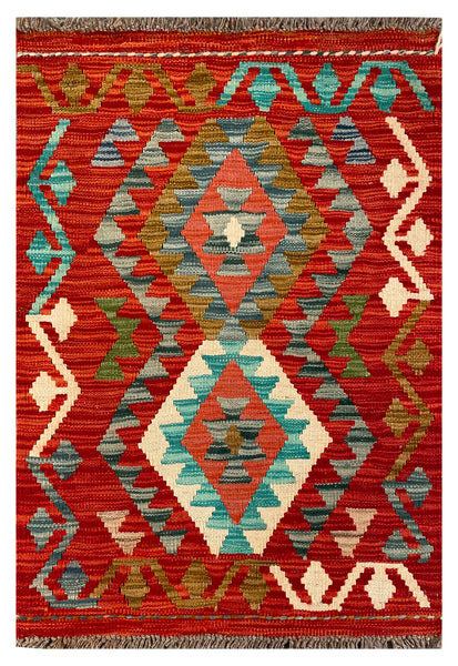 26066- Kelim Hand-Woven/Flat Weaved/Handmade Afghan /Carpet Tribal/Nomadic Authentic/Size: 2'11" x 2'2"/89cm x 66cm