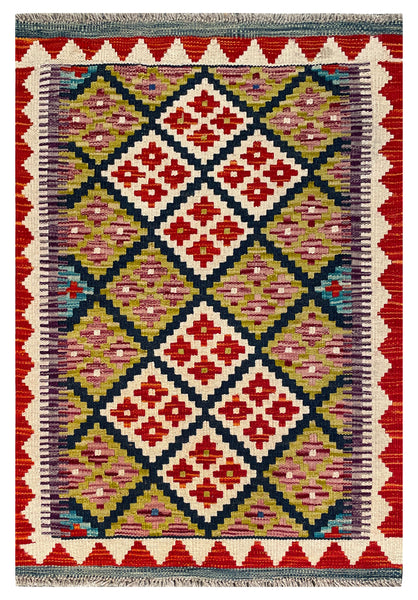 26067- Kelim Hand-Woven/Flat Weaved/Handmade Afghan /Carpet Tribal/Nomadic Authentic/Size: 2'11" x 2'0"/89cm x 61cm