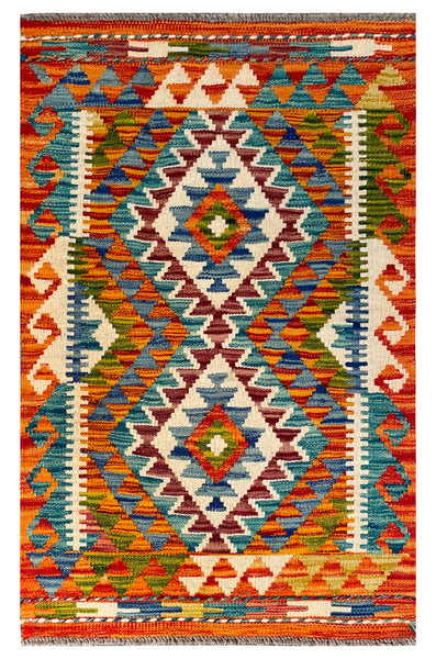 26068- Kelim Hand-Woven/Flat Weaved/Handmade Afghan /Carpet Tribal/Nomadic Authentic/Size: 3'2" x 2'0"/97cm x 61cm