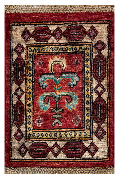 26663 - Chobi Hand-Knotted/Handmade Afghan Tribal/Nomadic Authentic/Size: 2'0" x 1'3"/61cm x 38cm