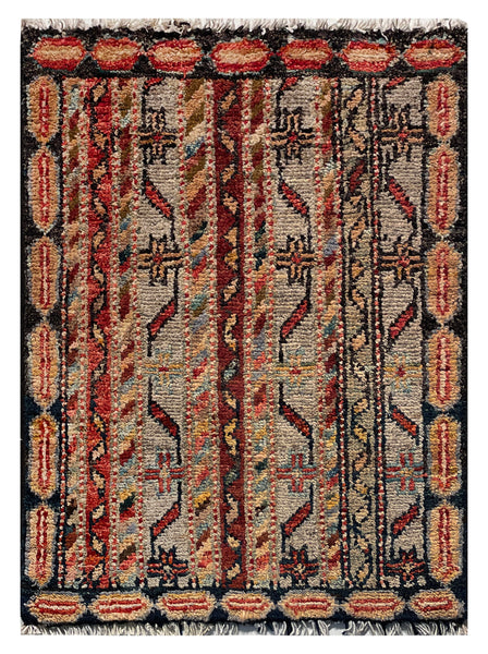 26322-Chobi Ziegler Hand-Knotted/Handmade Afghan Rug/Carpet Modern Authentic/Size: 1'9" x 1'4"/53cm x 41cm