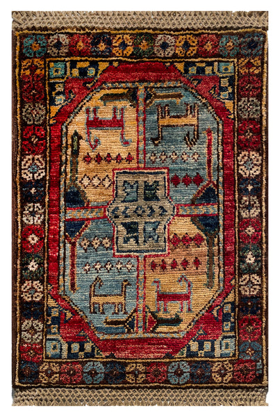 26654 - Chobi Hand-Knotted/Handmade Afghan Tribal/Nomadic Authentic/Size: 2'0" x 1'3"/61cm x 38cm