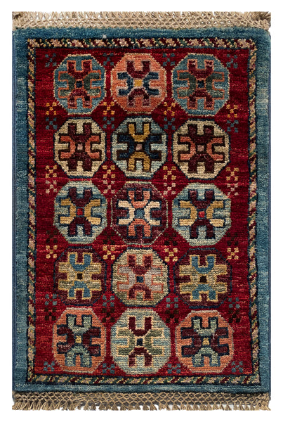 26664 - Chobi Hand-Knotted/Handmade Afghan Tribal/Nomadic Authentic/Size: 2'0" x 1'3"/61cm x 38cm