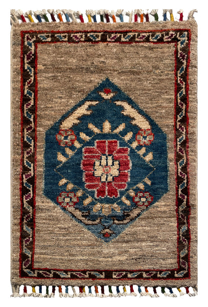 26331-Chobi Ziegler Hand-Knotted/Handmade Afghan Rug/Carpet Modern Authentic/Size: 2'0" x 1'3"/61cm x 38cm
