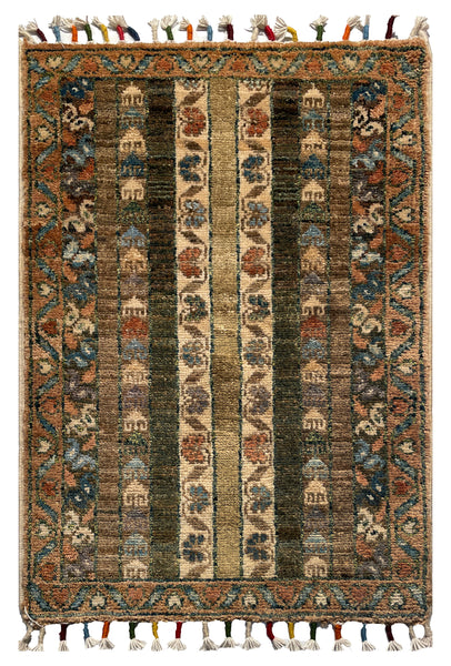 26334-Chobi Ziegler Hand-Knotted/Handmade Afghan Rug/Carpet Modern Authentic/Size: 2'0" x 1'3"/61cm x 38cm