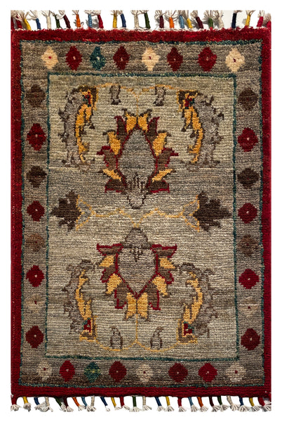 26323-Chobi Ziegler Hand-Knotted/Handmade Afghan Rug/Carpet Modern Authentic/Size: 2'0" x 1'3"/61cm x 38cm
