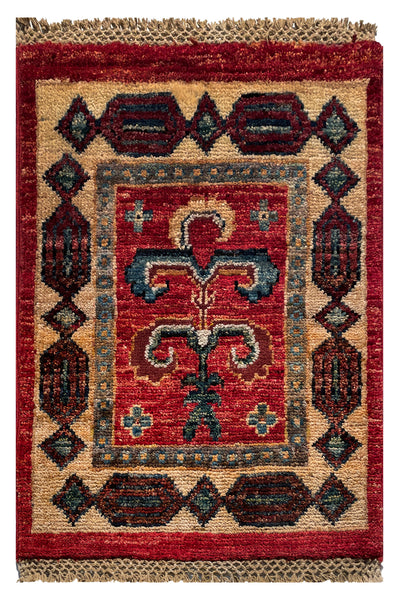 26659 - Chobi Hand-Knotted/Handmade Afghan Tribal/Nomadic Authentic/Size: 2'0" x 1'3"/61cm x 38cm