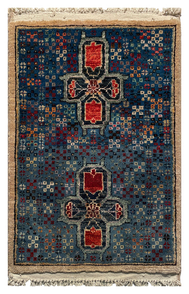 26324-Chobi Ziegler Hand-Knotted/Handmade Afghan Rug/Carpet Modern Authentic/Size: 2'2" x 1'4"/66cm x 41cm