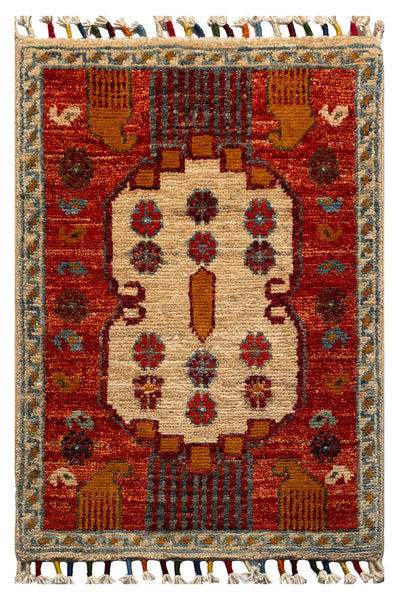 26330-Chobi Ziegler Hand-Knotted/Handmade Afghan Rug/Carpet Modern Authentic/Size: 2'0" x 1'3"/61cm x 38cm
