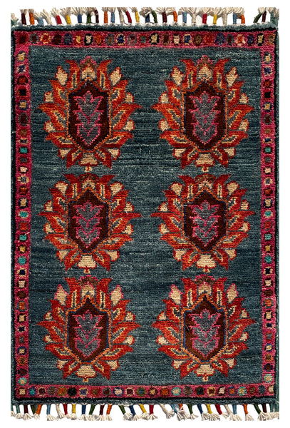26327-Chobi Ziegler Hand-Knotted/Handmade Afghan Rug/Carpet Modern Authentic/Size: 2'0" x 1'3"/61cm x 38cm