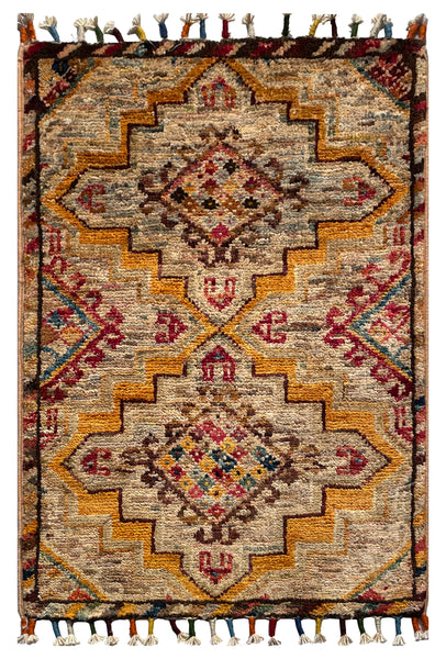 26329-Chobi Ziegler Hand-Knotted/Handmade Afghan Rug/Carpet Modern Authentic/Size: 2'0" x 1'3"/61cm x 38cm
