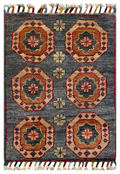 26328-Chobi Ziegler Hand-Knotted/Handmade Afghan Rug/Carpet Modern Authentic/Size: 1'9" x 1'3"/53cm x 38cm