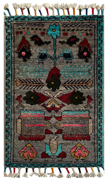 26321-Chobi Ziegler Hand-Knotted/Handmade Afghan Rug/Carpet Modern Authentic/Size: 2'1" x 1'2"/64cm x 36cm